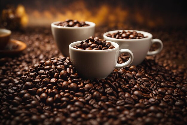 Coffee beans with white cups