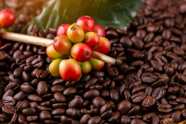 Coffee beans. On a wooden surface rotation