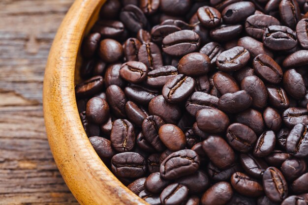 coffee beans on wooden table