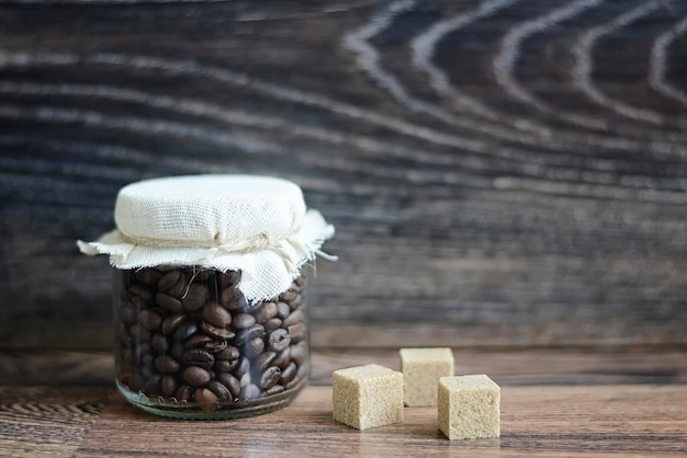 Coffee beans on a wooden table