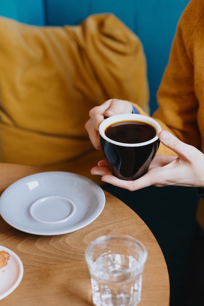 coffee in a beautiful cup stylish restaurant or coffee shop