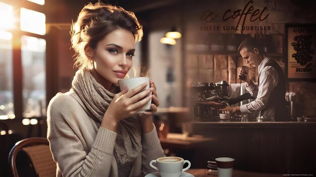 Coffee beautiful girl drinking tea or coffee in cafe