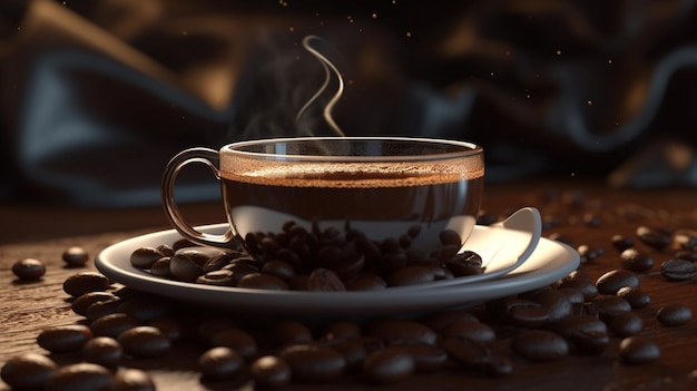 Кофе Черный кофе в зернахКофейная чашкаСверхкачествоГенераторный искусственный интеллект
