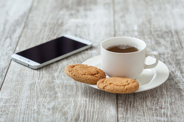 Foto pausa caffè. caffè con spuntino