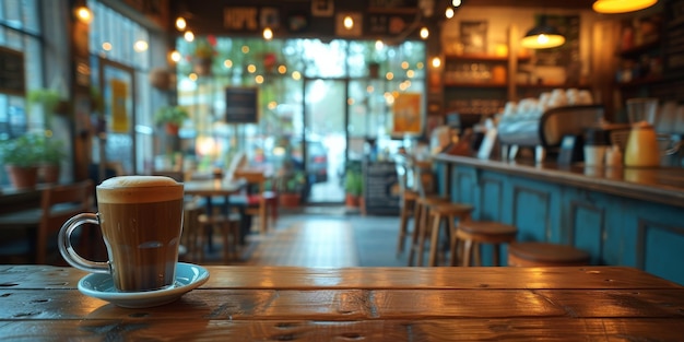 Foto pausa caffè in un accogliente caffè e sfondo naturale