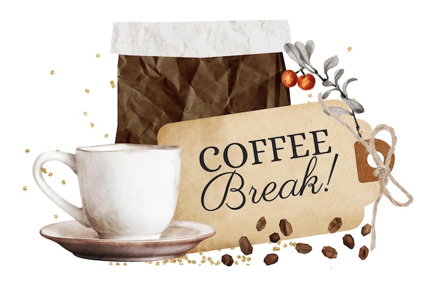 coffee break png word sticker aesthetic collage transparent background