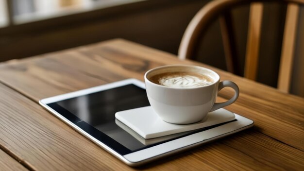 Coffee break with a tablet perfect for productivity