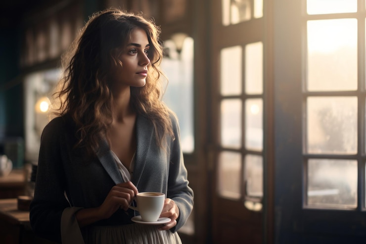 Photo coffee break a woman's moment of contemplation