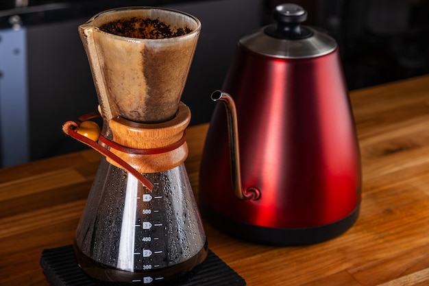 coffee brewed with a strainer in a coffee maker