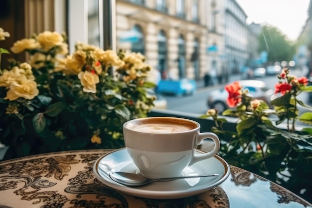 Foto caffè bar centrale della città estate mattina vista pubblicità professionale cibo fotografia