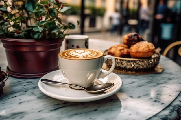 コーヒー カフェ、セントラル ロンドン、夏の朝の景色、プロの広告、食べ物の写真