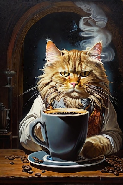 coffee cat spirit Ai generated photo