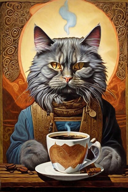 커피 고양이 정신 Ai 생성 사진