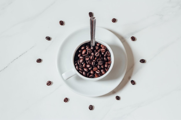 Coffee clock on marble background creative idea minimal concept