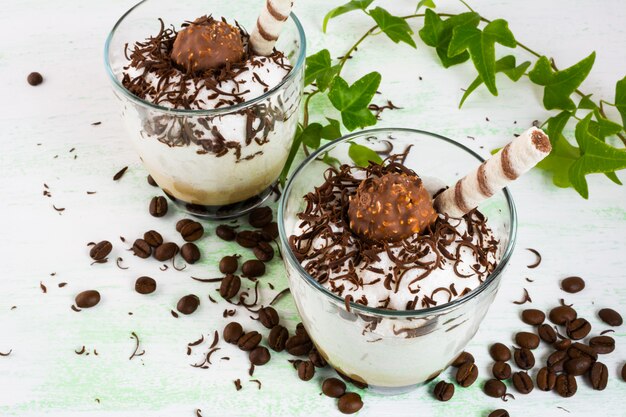 Coffee cocktail with cocoa in glasses