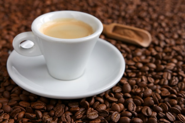 Coffee and coffee beans closeup