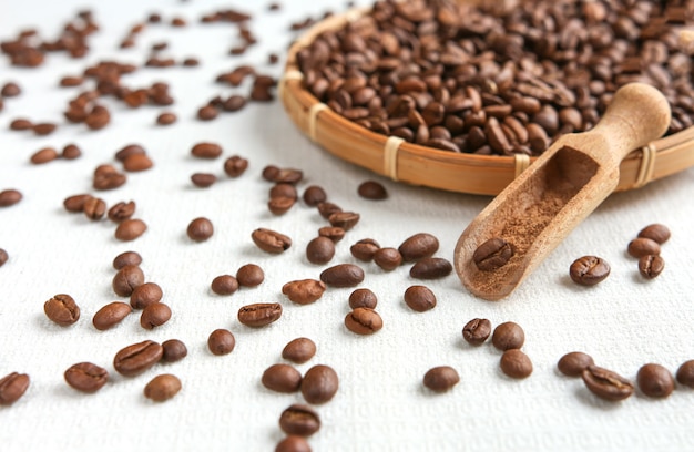 Coffee and coffee beans closeup