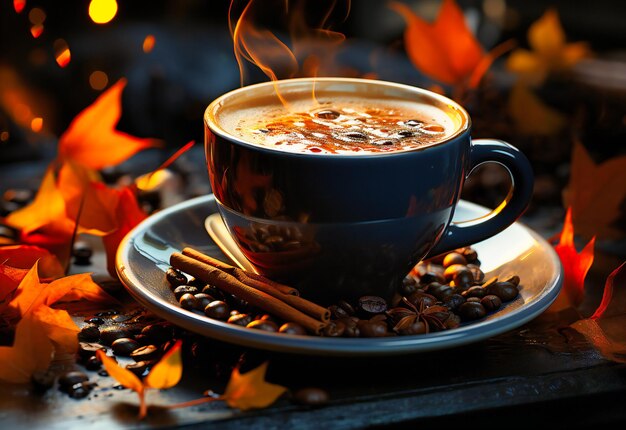 coffee coming out of a cup with coffee beans