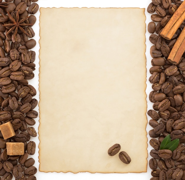 Coffee concept and parchment isolated 