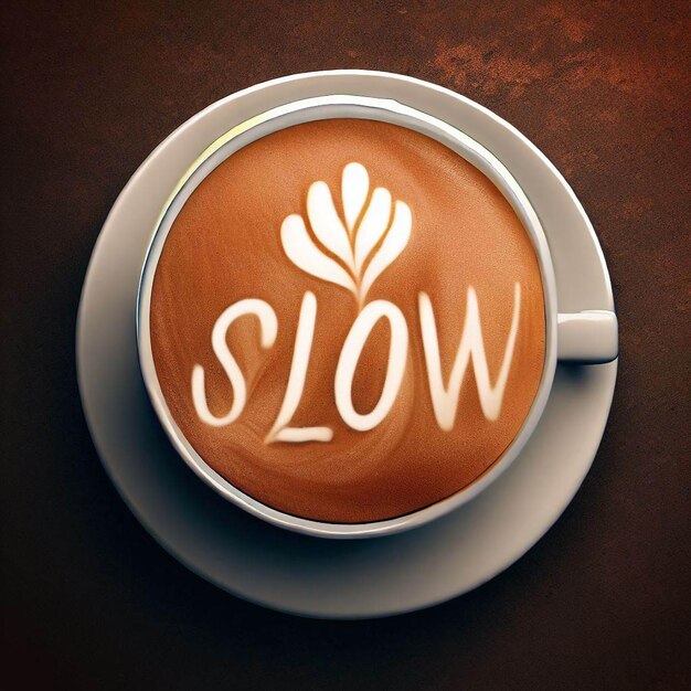 Photo coffee crema or cream with texted of slow