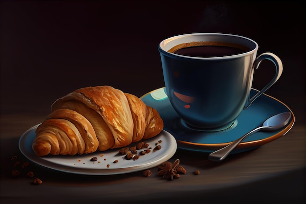 Coffee and croissant realistic Generative Ai