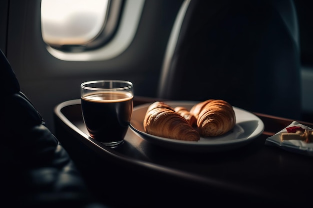 coffee and croissants on table