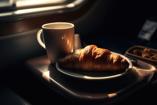 coffee and croissants on table