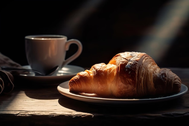 coffee and croissants on table