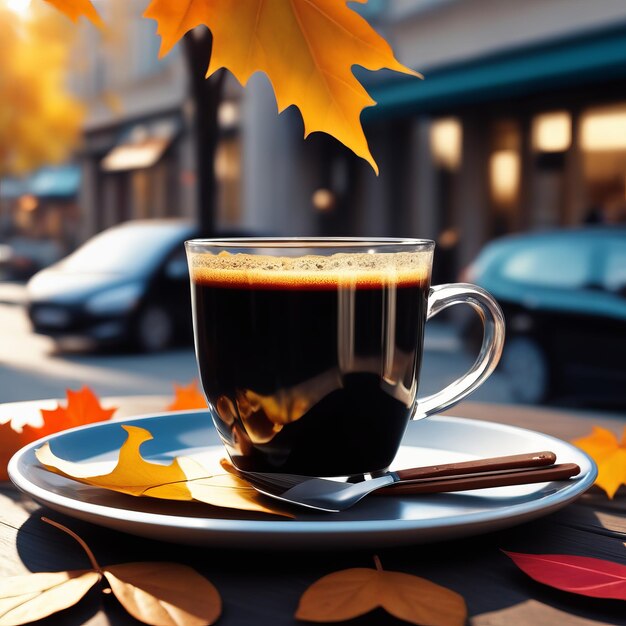 coffee cup on autumn leaves cup of coffee and autumn leaves coffee cup on autumn leaves