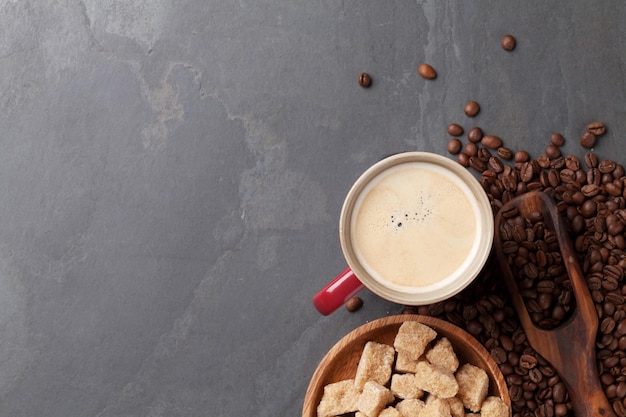 Coffee cup beans and brown sugar