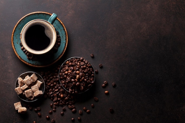 Coffee cup beans and sugar