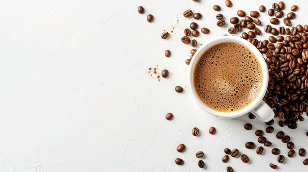 Coffee cup and beans on a white background