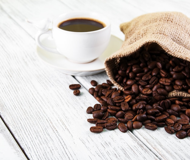 Coffee cup and beans