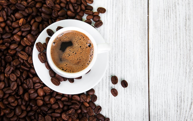 Coffee cup and beans