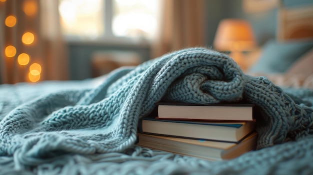 Photo coffee cup and book on bed