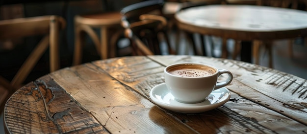 カフェのテーブルの上のコーヒーカップ