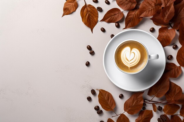 Coffee cup and coffee beans on wooden background