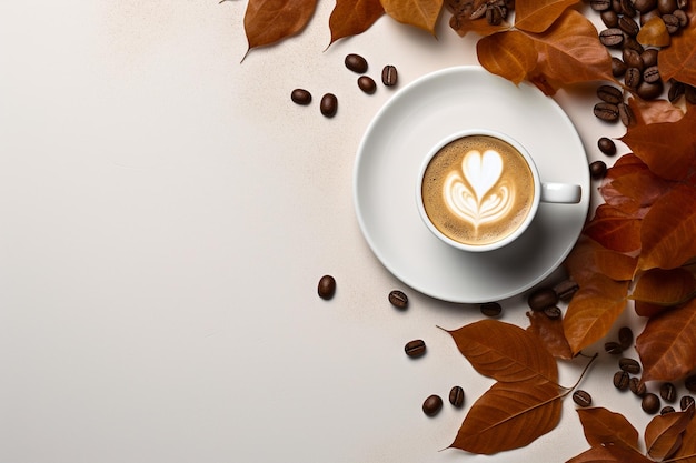 Coffee cup and coffee beans on wooden background