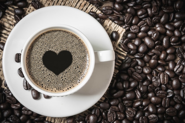 Coffee cup and coffee beans