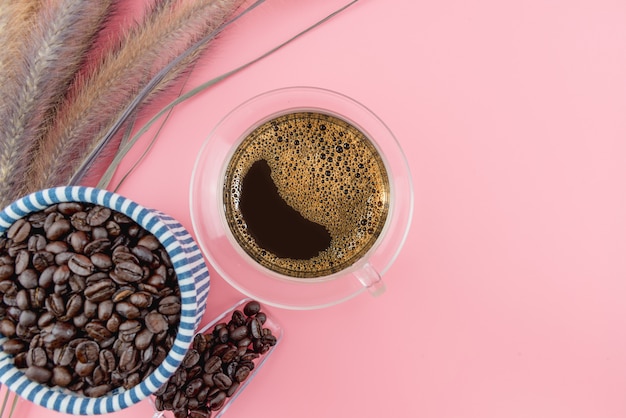 Coffee cup and coffee beans