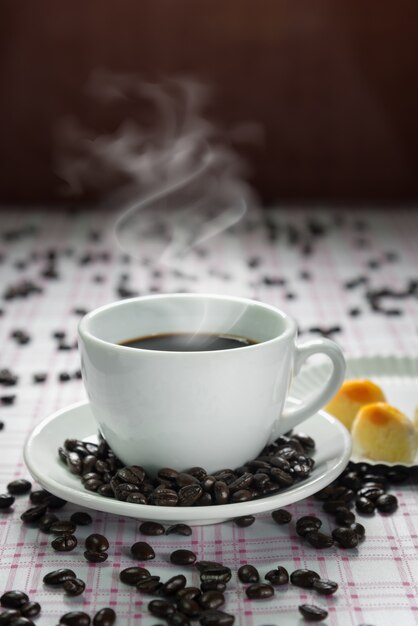 Coffee cup and coffee beans