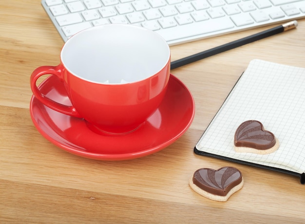 Coffee cup cookies and office supplies