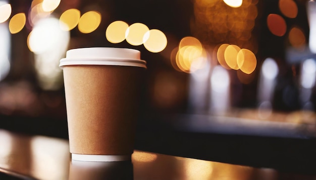 coffee cup on counter with cafe background Ideal for cafe design mockups