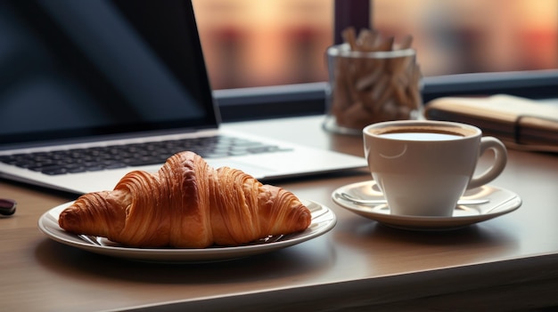 Coffee cup and croissant