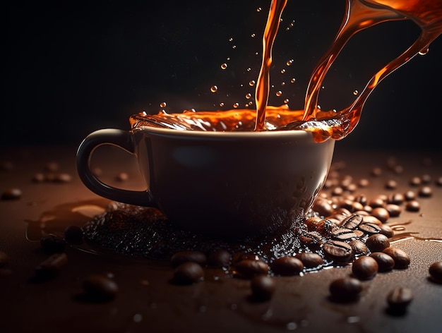 Coffee in a cup on a dark background