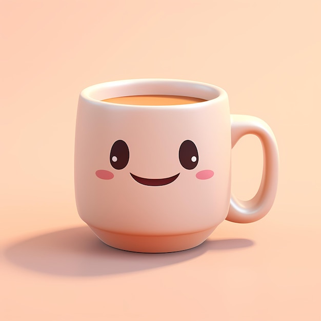 coffee cup dynamic adorable expression tiny cute isometric emoji soft pastel colors