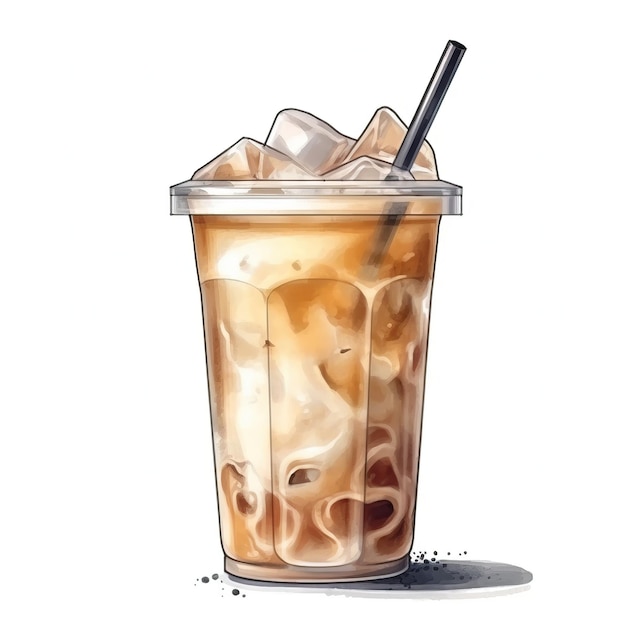 Кофе в чашке Fredo Ice latte карамельный кофе и тоник Изолирован на белом фоне