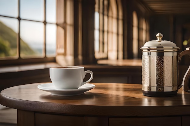 프랑스 성의 커피 컵 우아한 커피 브랜드 프레젠테이션
