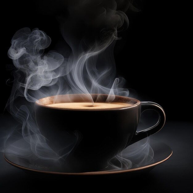 Coffee cup hot on dark black background