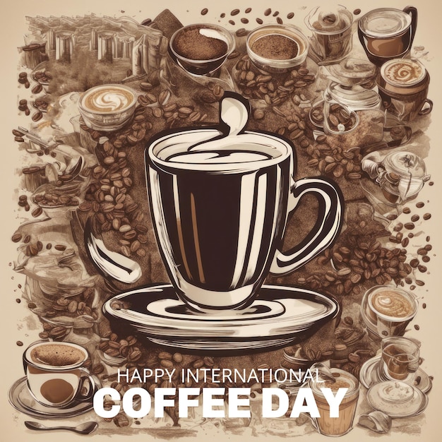 国際コーヒーデーのカップのコーヒー 背景